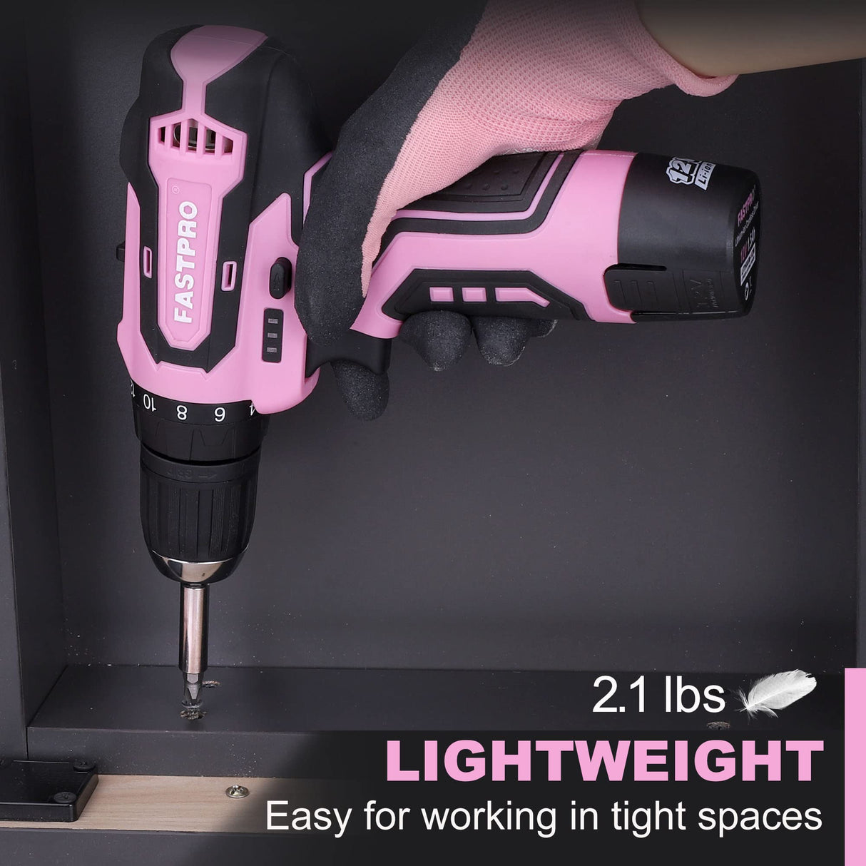 FASTPRO 160-Piece Pink Tool Set with 12V Cordless Lithium-ion Drill Driver, Lady's Home Repairing Tool Kit with Drill in Storage Case, For DIY, Home Maintenance. FASTPRO