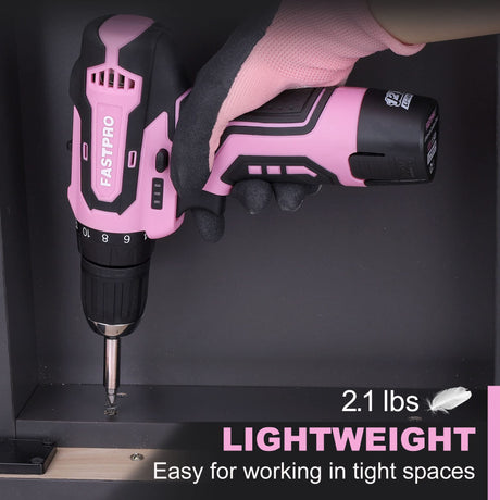 FASTPRO 160-Piece Pink Tool Set with 12V Cordless Lithium-ion Drill Driver, Lady's Home Repairing Tool Kit with Drill in Storage Case, For DIY, Home Maintenance. FASTPRO