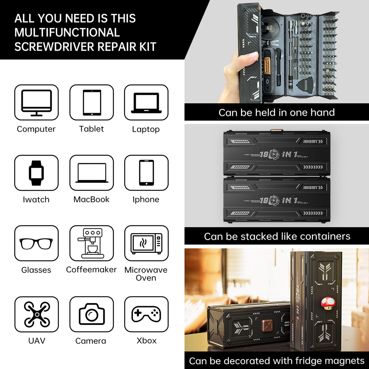 JAKEMY 180 in 1 Precision Screwdriver Set, Computer Screwdriver Kit, Professional Magnetic Repair Tool Kit with Home Drill Bits for Most Laptop, Phone, Xbox, MacBook, Game Console, Modding, DIY JAKEMY