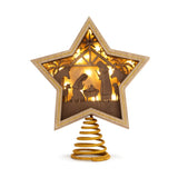 DEMDACO Gold Accented Wooden Star with Cutout Nativity Scene and Warm LED Shadow Box 10 x 8.5 Inches Christmas Tree Topper DEMDACO