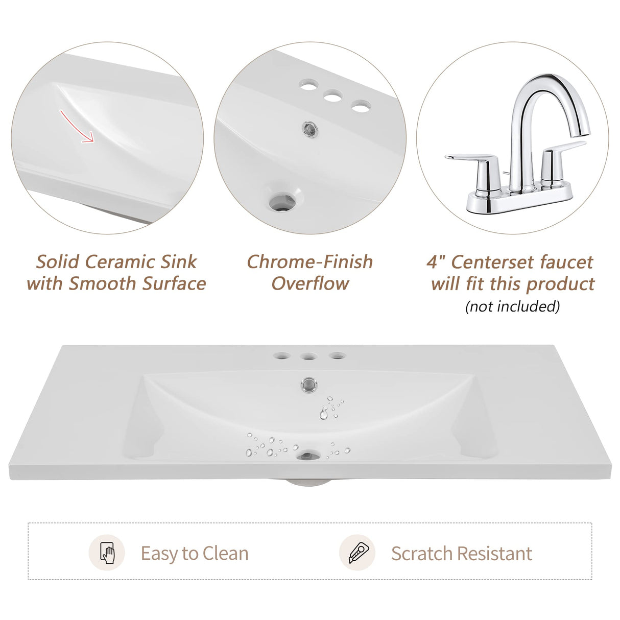 Harper & Bright Designs 36" Bathroom Vanity with Sink, Free Standing Single Basin Vanity Set with 6 Drawers & One Cabinet with Adjustable Shelf, Bathroom Cabinet with Ceramic Basin for Bathroom, Grey Harper & Bright Designs