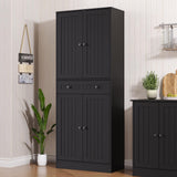 Furnify Kitchen Pantry Storage Cabinet, 71" H Farmhouse Pantry Cabinet with 4 Doors & Drawer, Freestanding Cupboard with Adjustable Shelves, Rustic Wood Cupboard for Kitchen, Dining Room, Black Furnify