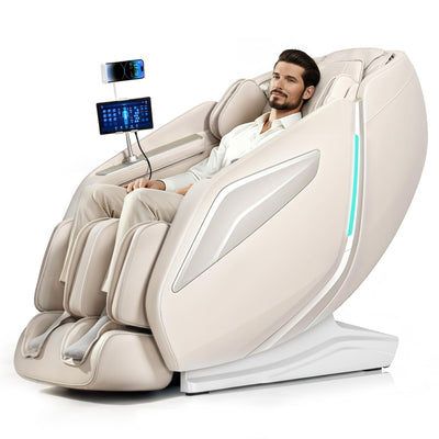 HealthRelife 4D Massage Chair Full Body Zero Gravity Recliner - 55“ SL-Track,15 Auto Modes,11 Massage Technique,40 Airbags Massage,with Yoga Stretch,APP Control,Shiatsu Foot Massage(Beige)
