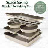 Goodful All-In-One Nonstick Bakeware Set, Stackable and Space Saving Design includes Round and Square Pans, Muffin Pans, Cookie Sheet and Roaster, Dishwasher Safe, 8-Piece, Linen Goodful