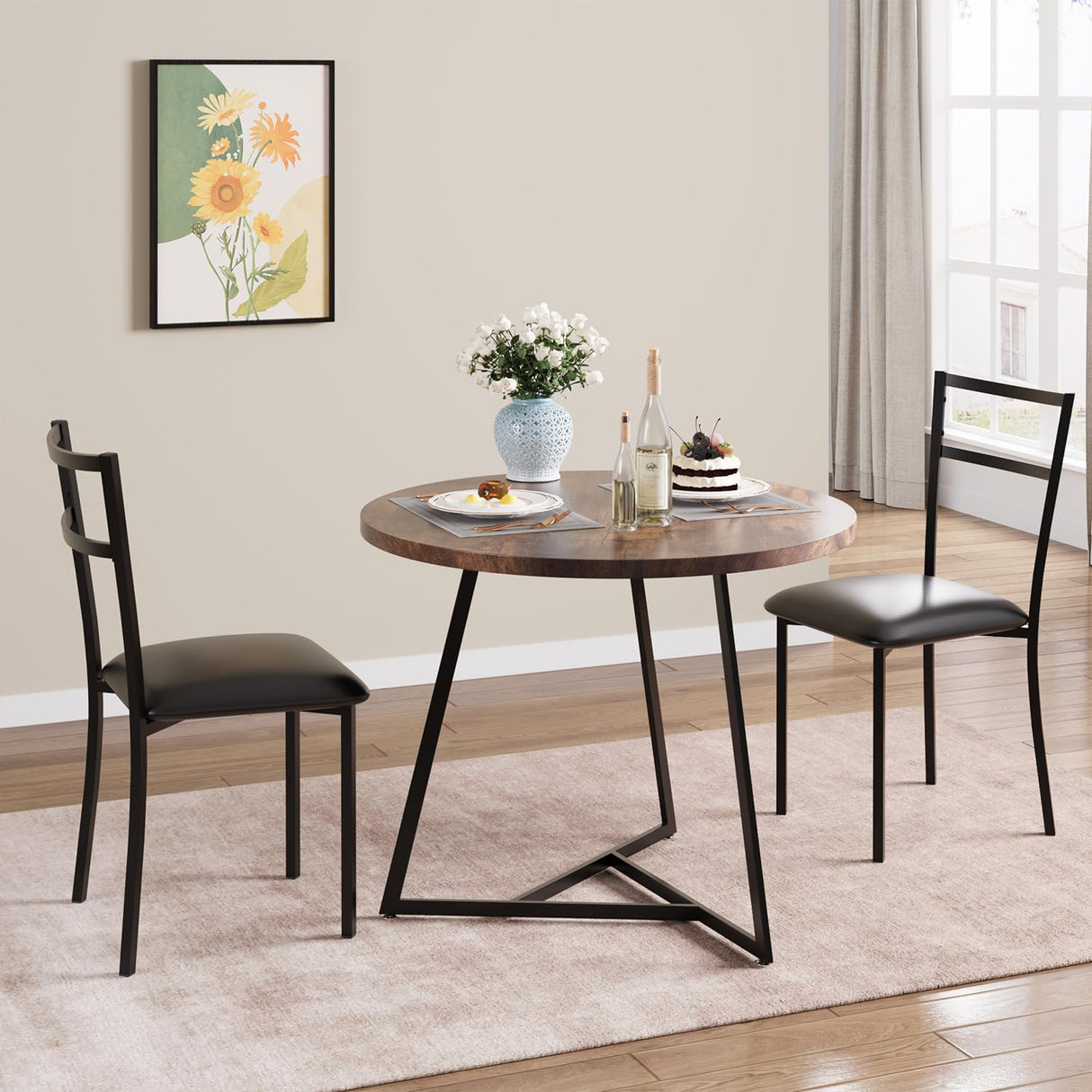 GAOMON Dining Table Set for 2, Kitchen Table and Chairs for 2 with Upholstered Chairs, 3 Piece Dining Room Table Set, Round Kitchen Table Set for GAOMON