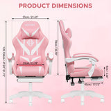 HOFFREE Pink Gaming Chair with Massage for Girls Cute Computer Gamer Chair with Footrest and Lumbar Support Reclining PC Game Chair with Headrest for Gaming Room HOFFREE