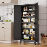 Lusiwry 75" Tall Metal Kitchen Pantry Storage Cabinet, Freestanding Cupboard with 2 Doors and 5 Adjustable Shelves, Standing Storage for Kitchen, Bathroom, Garage, Dinning Room or Utility Room（Black） Lusiwry