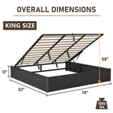 YUMPIE Lift Up Storage Bed Frame, King Size Wooden Platform Bed with Large Storage Underneath, No Box Spring Needed, Noise Free, Black YUMPIE