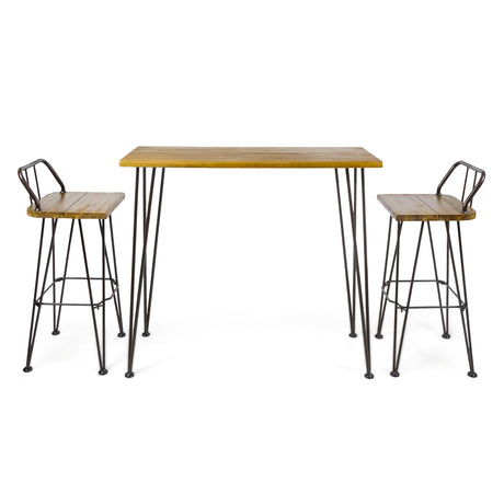 Christopher Knight Home Denali Outdoor Industrial Acacia Wood Bar Set with Finished Iron Frame, Teak Finish / Rustic Metal Christopher Knight Home