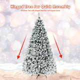 COSTWAY 9 FT Pre-Lit Christmas Tree, Snow Flocked Hinged Xmas Tree with 1498 Branches Tips & 550 LED Lights, Metal Stand, Artificial Pine Lighted Holiday Tree for Home Office Decorations COSTWAY