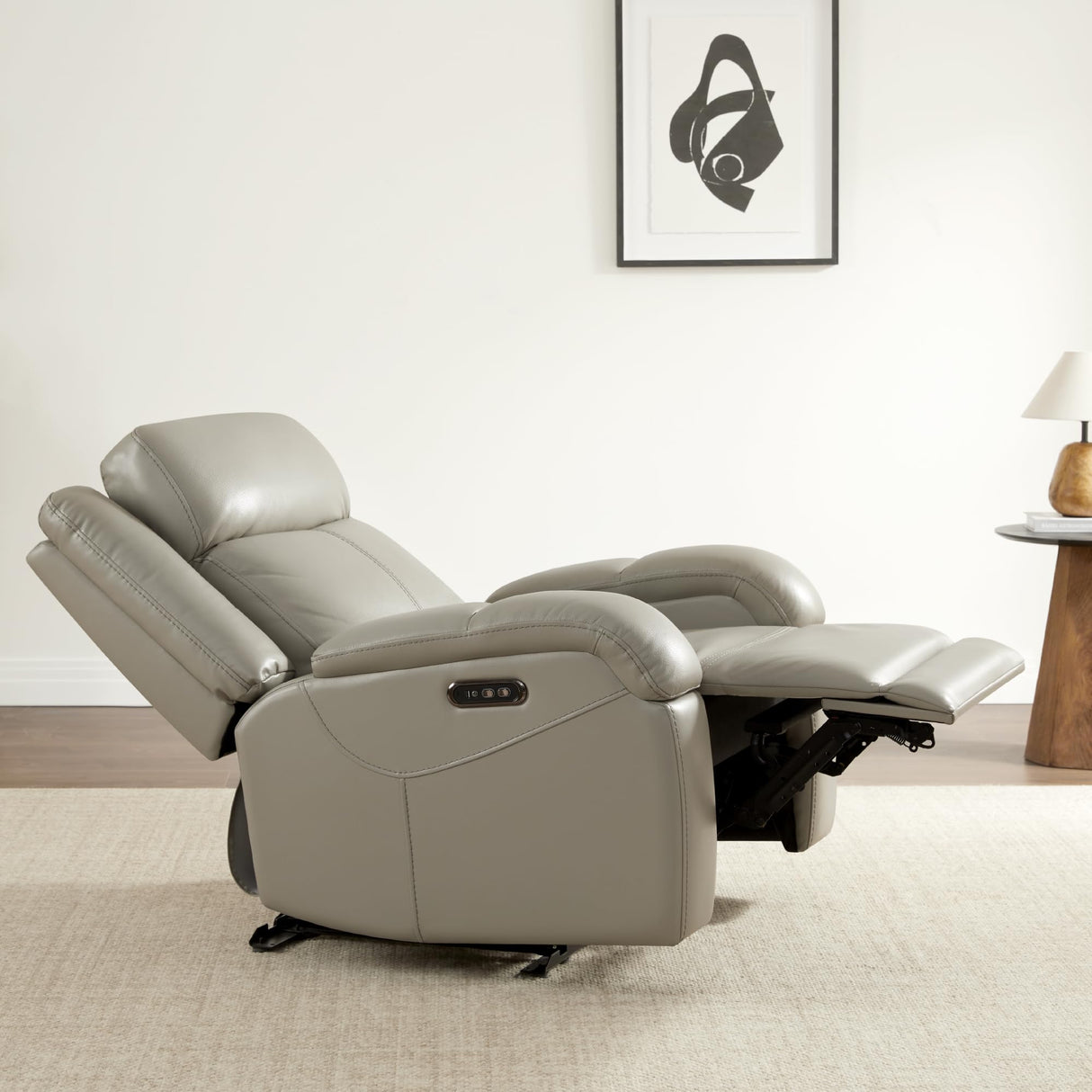 Watson & Whitely Genuine Leather Power Recliner Chairs for Adults, Wall Hugger RV Recliner with Power Headrest & Charging Ports, Electric Recliner Sofa Chair for Living Room, Grey Watson & Whitely