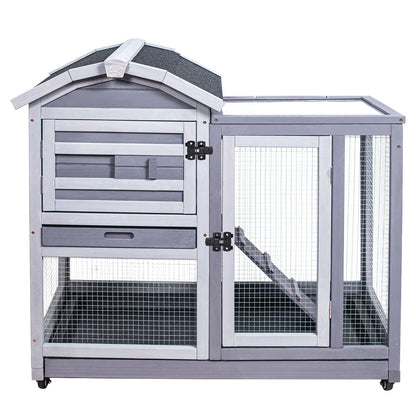 GEGURI Rabbit Hutch Indoor Rabbit Cage Outdoor, Wooden Bunny Cages for Guinea Pig with Wheels, Removable Tray, Ramp - WoodArtSupply