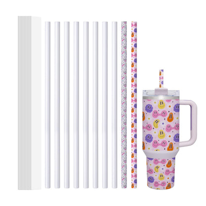 PYD Life 10 PCS Sublimation Reusable Drinking Stainless Steel Metal Straws Blanks White 0.4" x 12.4" for H2.0 Stanley 40 OZ Tumblers Cups,for Boba Coffee Cup Tumblers