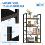 DUMOS Rustic Brown 5-Tier Tall Bookshelf - Industrial Storage Organizer for Home & Office DUMOS