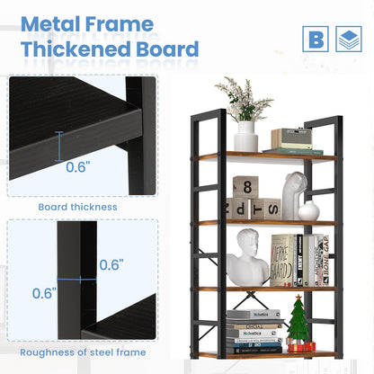 DUMOS Rustic Brown 5-Tier Tall Bookshelf - Industrial Storage Organizer for Home & Office - WoodArtSupply