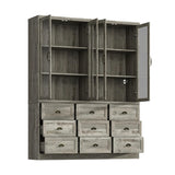 Timechee 78.7" Tall Curio Display Cabinet for Collection, 3 Tier Bookshelf with 9 Drawers & 4 Tempered Glass Doors, Showcase Display Cabinets for Living Room with Adjustable Shelves, Antique Oak Timechee