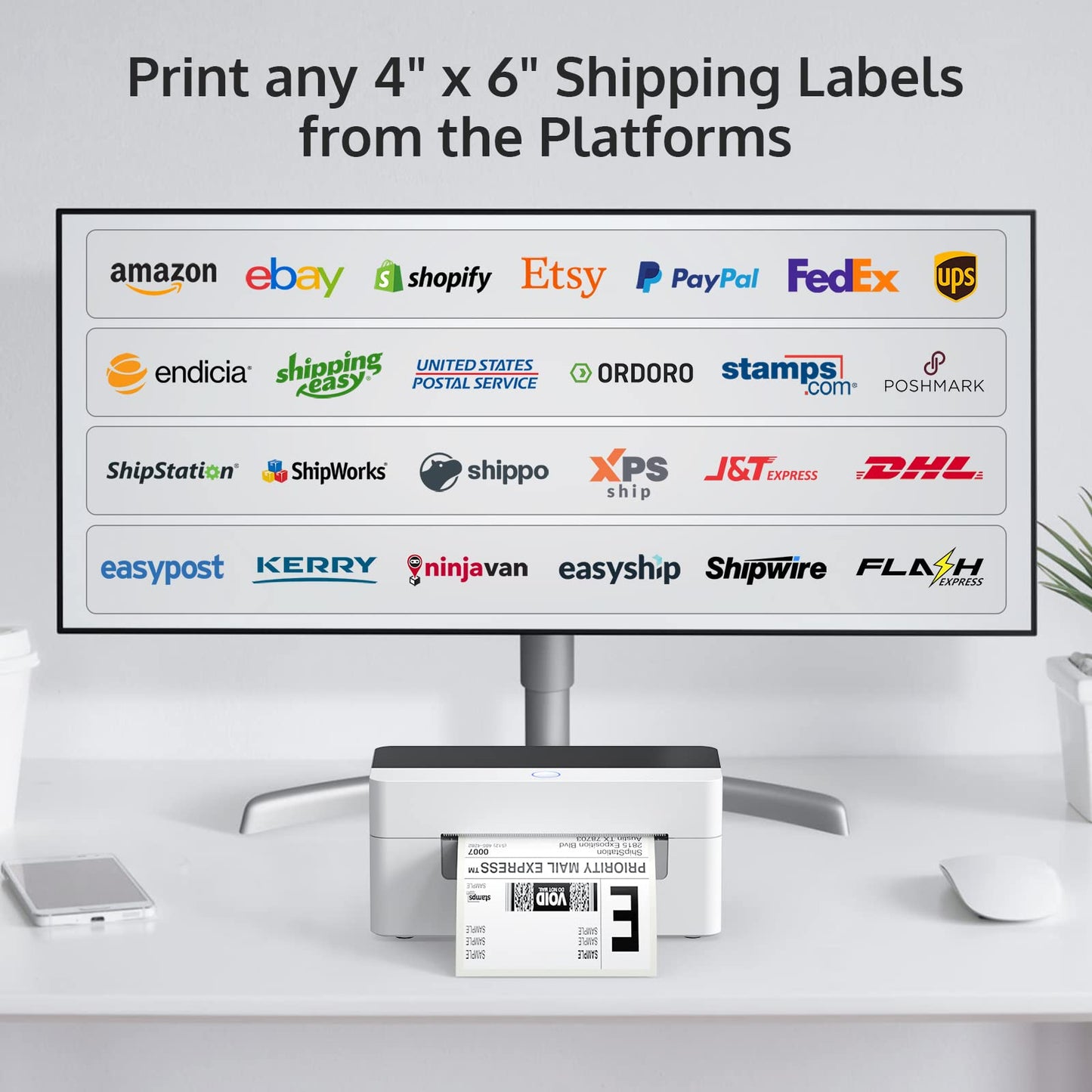 OFFNOVA Shipping Label Printer, USB 4x6 Label Printer for Shipping Packages, High Speed Thermal Printer, Supports ShipStation UPS FedEx Ebay