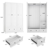 LABROSKIA White 3 Door Wardrobe Closet: Bedroom Armoire Wardrobe Closet with 3 Drawers, Wooden Wardrobe Closet for Hanging Clothes, Wood Cabinet for Clothes and Shelves(White, 47") LABROSKIA