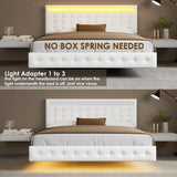 Keyluv Floating King Bed Frame with LED Lights and Adjustable Headboard in White Keyluv