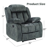 INZOY Manual Recliner Chair with Padded Armrest, Wall-Hugger Single Sofa Recliners with Overstuffed Back, Classical Fabric Reclining Chairs for Living Room Theater Seating, Grey INZOY