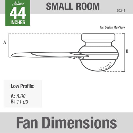 Hunter Fan Dempsey Low Profile Ceiling Fans with Lights and Remote, Flush Mount Ceiling Fan with Lights, Metal, Fresh White, 44 Inch LED Hunter