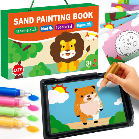 Sand Art Kits for Kids - DIY 16 Animal Sand Painting Cards with 16 Colors - Arts and Crafts for Kids Ages 4-8,4-6,6-8,8-12, Great Gifts for Girls & Boys Ages 4, 5, 6, 7, 8, 9, 10 KwestSync