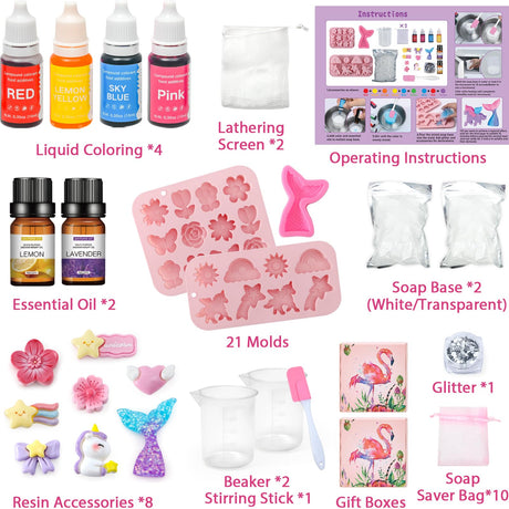 Golray Soap Making Craft Kit for Kids Girl Toys, Make 40 Pcs+ Soap Supplies with Unicorn/Mermaid/Butterfly Model, 2 Essential Oil, DIY Science Art and Craft Kit for Kid Girl Age 5-7 8-12 Year Old Gift Golray