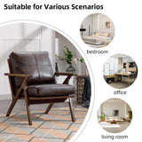 INZOY Mid-Century Modern Accent Chair with Wood Frame, PU Leather Living Room Chair and Soft Thick Padded Armchair for Living Room Bedroom Reception with Removable Upholstered Cushions, Brown INZOY