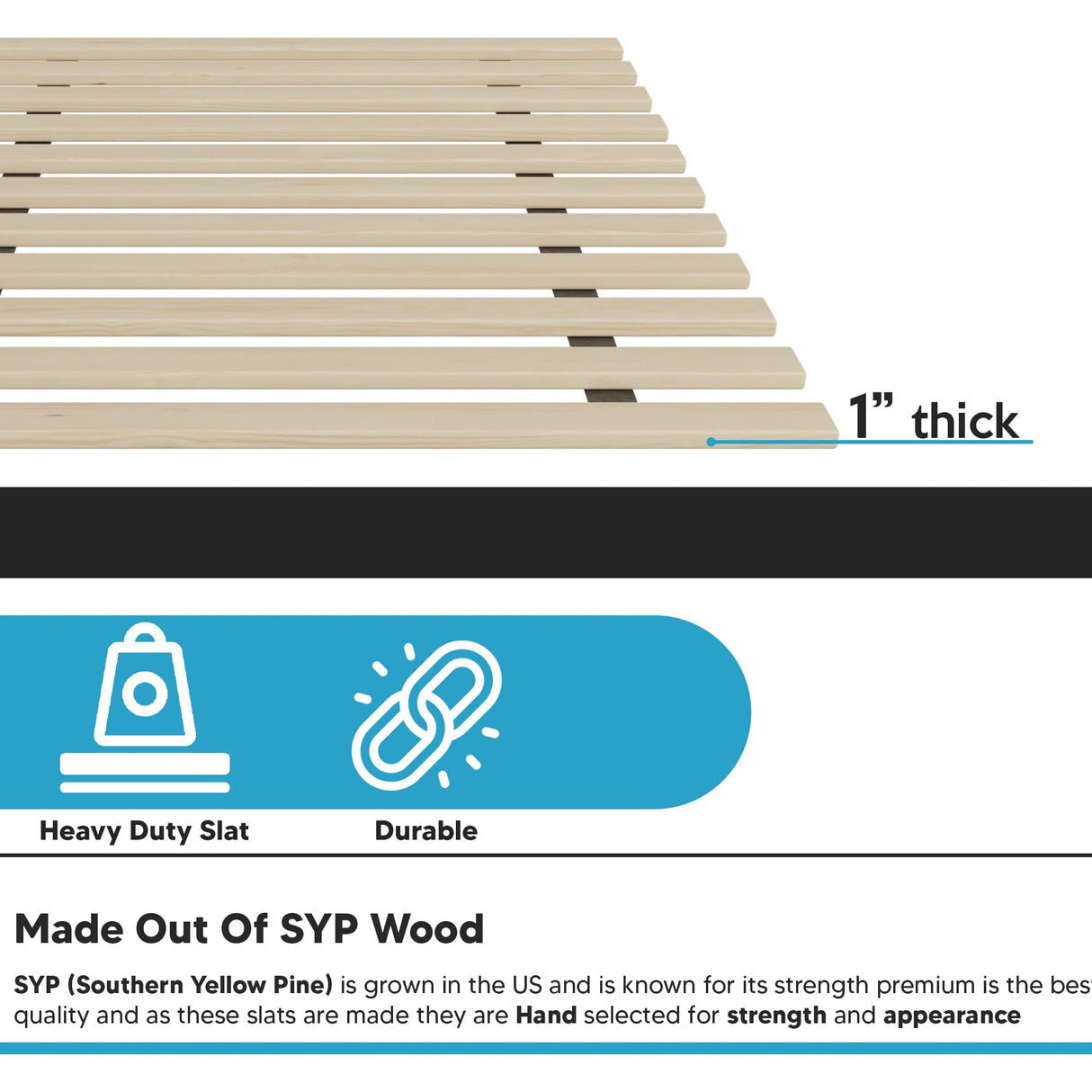 Treaton, 1-Inch Extra Heavy Duty Horizontal Wooden Bunkie Board/Bed Slats, Enhance Mattress Support, Twin(39"), Beige Treaton