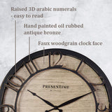 Presentime & Co 13" Farmhouse Series Wall Clock, Quartz Movement, Shiplap Style,Raised 3D Arabic Numeral, Oil Rubbed Bronze Presentime