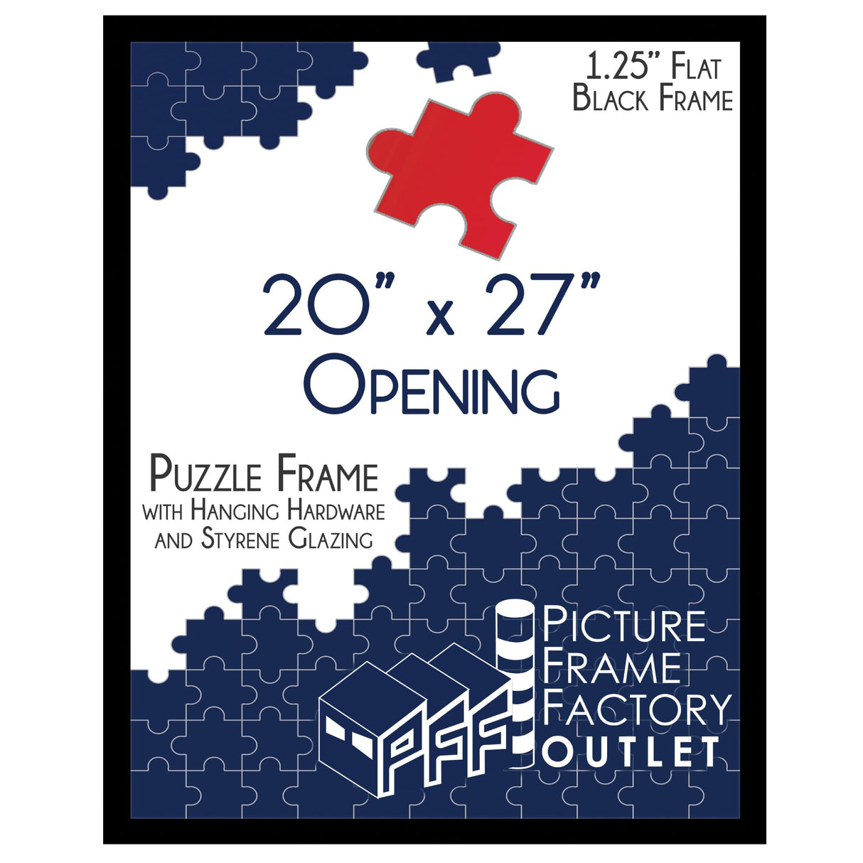 PictureFrameFactoryOutlet 20x27 Puzzle Frame - Showcase Your Artwork and Puzzles with Elegance and Security - 1.25" Black MDF Frame, Hanging Hardware, and Protective Plexi Glass Included PictureFrameFactoryOutlet
