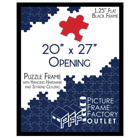 PictureFrameFactoryOutlet 20x27 Puzzle Frame - Showcase Your Artwork and Puzzles with Elegance and Security - 1.25" Black MDF Frame, Hanging Hardware, and Protective Plexi Glass Included PictureFrameFactoryOutlet