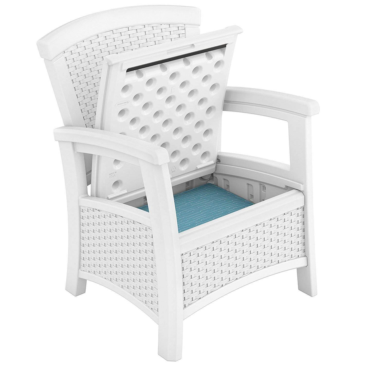 Suncast Elements Club Chair with Storage - Lightweight, Resin, All-Weather Chair - Built-in Storage for up to 11 lbs. - White Suncast