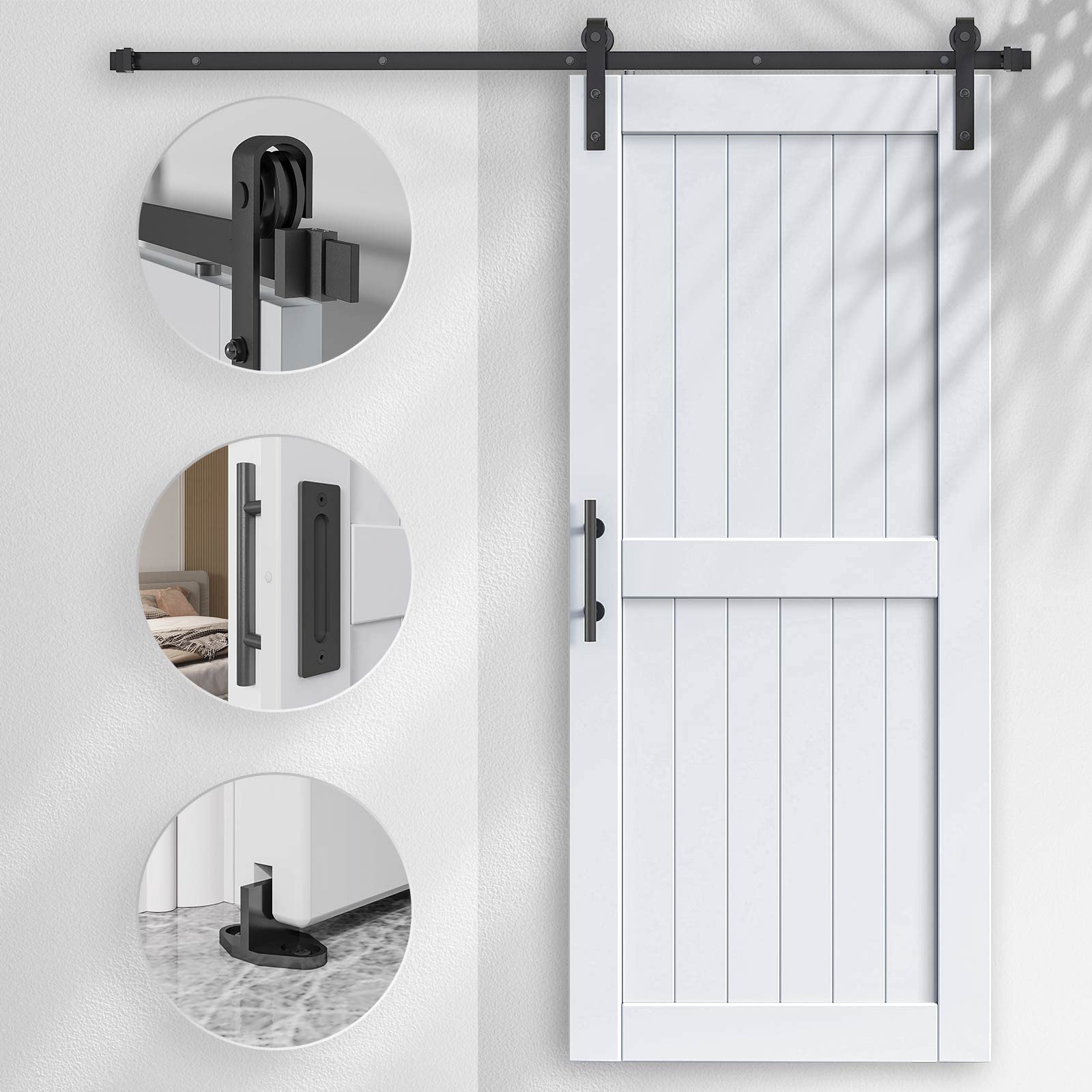 EaseLife 36in x 84in Sliding Barn Door with 6.6FT Barn Door Hardware Track Kit Included,Solid LVL Wood Slab Covered with Water-Proof & Scratch-Resistant PVC Surface,DIY Assembly,Easy Install, - WoodArtSupply