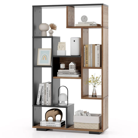 Tangkula Modern Geometric 47-Inch Bookshelf with 9 Cubes and Open Shelves for Stylish Storage Tangkula