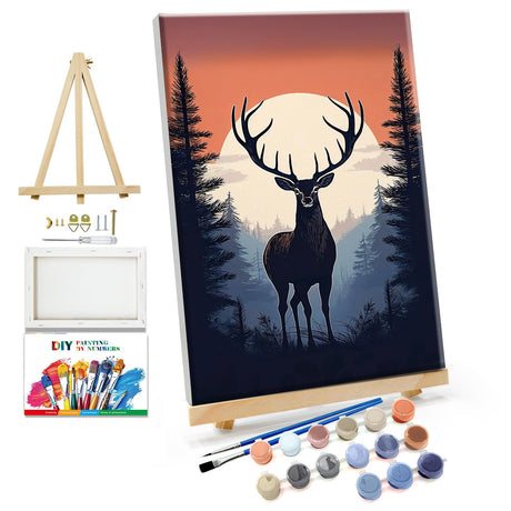 JOOZ Paint by Numbers Kit for Adults Framed Deer Paint by Number with Easel Moon Adult Paint by Number Kits Framed Canvas DIY Forest Oil Painting Kits for Home Wall Decor 8x12 Inch JOOZ