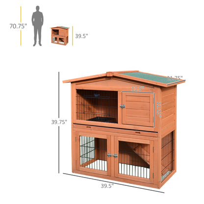 Pawhut 40" Wooden Rabbit Hutch Small Animal House Pet Cage - WoodArtSupply