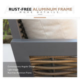 Yoneesn Courtyard Patio Furniture Set, 3-Piece Outdoor Bistro Set, Removable & Washable Deep Seating Cushion, Aluminum Patio Lounge Conversation Set Solid Wood Armrest & Table, Black & Beige Yoneesn