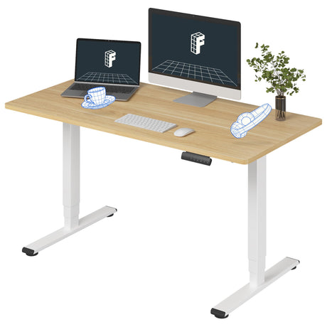 FLEXISPOT E6 Essential 3 Stages Dual Motor Electric Standing Desk 55x28 Inch Whole-Piece Board Height Adjustable Electric Sit Stand Desk(White Frame + Maple Desktop, 2 Packages) FLEXISPOT