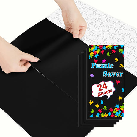 LIKAJON 24 Sheets Black Puzzle Saver, Preserve 4 X 1000 Pieces Jigsaw Puzzles, Peel and Stick Black Puzzle Saver, with Scraper Puzzle Glue Sheets to Preserve Your Finished Puzzle LIKAJON