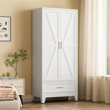 Metal Armoire Wardrobe Closet with Drawer, Farmhouse White Wardrobe Cabinets for Hanging Clothes,Rustic Barn Door Dasign 71" Tall Freestanding Armoire for Bedroom,Office,Laundry Room,Dormitorios XIOMIOHTRQ