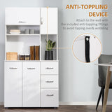 HOMCOM 66" Buffet with Hutch, Freestanding Kitchen Pantry with 2 Large Cabinets, 1 Pull Up Cabinet, 3 Drawers & Wide Countertop, White HOMCOM