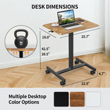 YSSOA Mobile Small Standing Desk - Rolling Desk with Adjustable Height and Lockable Wheels, Sit-Stand Laptop Table, Portable Computer Workstation, Brown YSSOA