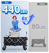 everyfun Pro Collapsible Wagon, 440lbs Wagons Carts Foldable with Big Wheels, Heavy Duty Utility Folding Wagon for Garden Camping Grocery Beach-Black everyfun Pro