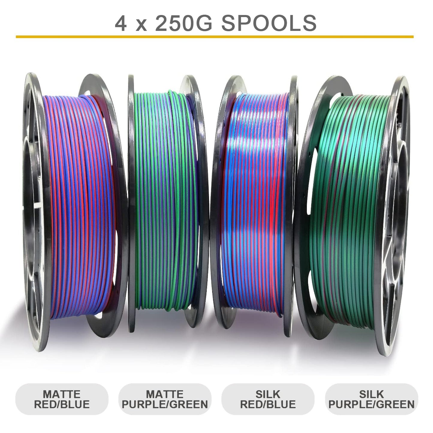 Reprapper Dual Color PLA, Coextrusion Dual Color PLA Filament 1.75mm for 3D Printer, Muliticolor Silk PLA Like Rainbow, 4 x 250g Unboxing Pack - WoodArtSupply