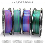 Reprapper Dual Color PLA, Coextrusion Dual Color PLA Filament 1.75mm for 3D Printer, Muliticolor Silk PLA Like Rainbow, 4 x 250g Unboxing Pack RepRapper