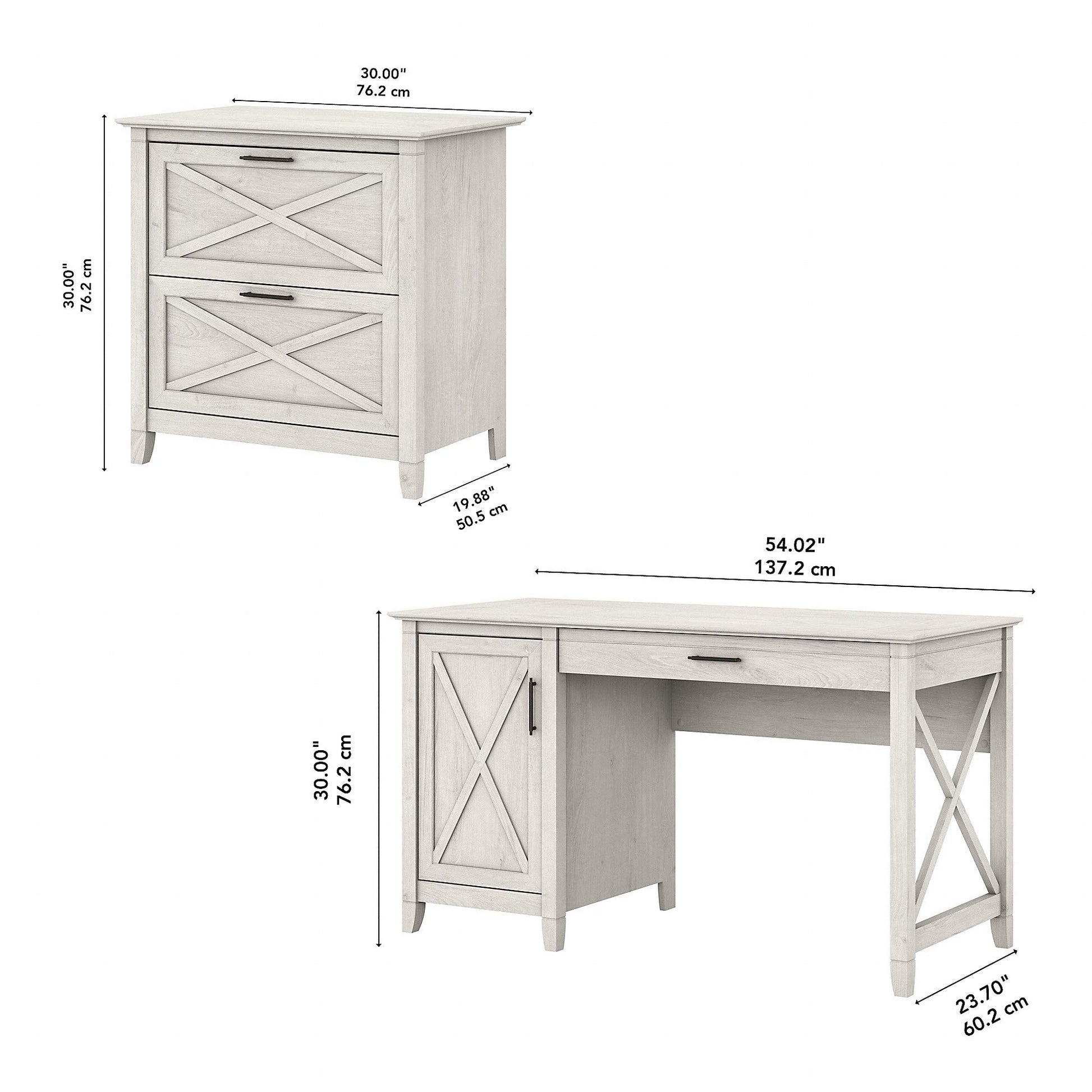 Bush Furniture Key West 54W Computer Desk with Storage and 2 Drawer Lateral File Cabinet in Linen White Oak - WoodArtSupply