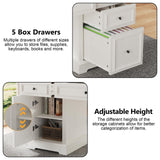 Sunny Heart 60" Executive Desk, Farmhouse Wood Computer Office Desk with Drawers & Cabinet, Rustic Home Office Desk Workstation for Home, Study, Work, Writing, Antique White Sunny Heart