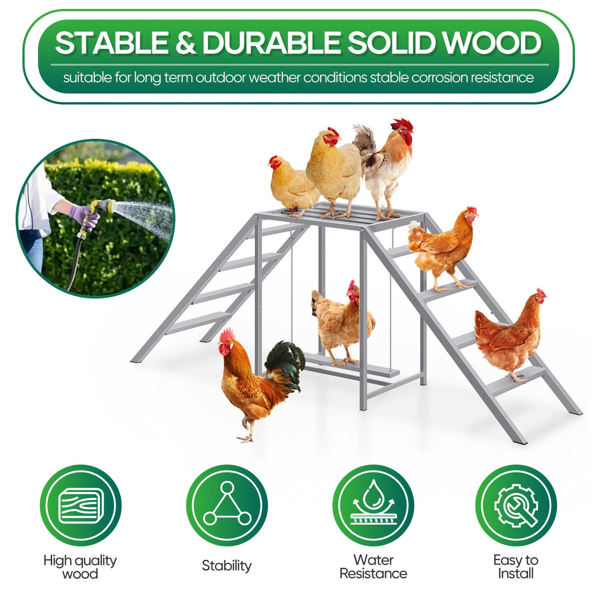Chicken Coop, Chicken Perches with Swing, Chicken Roosting Bars, Chicken Run Accessories Toy, Wooden Chicken Ladder for Pet's Healthy & Happy, Sturdy and Easy to Clean, Suitable for Backyard Farm Nandae