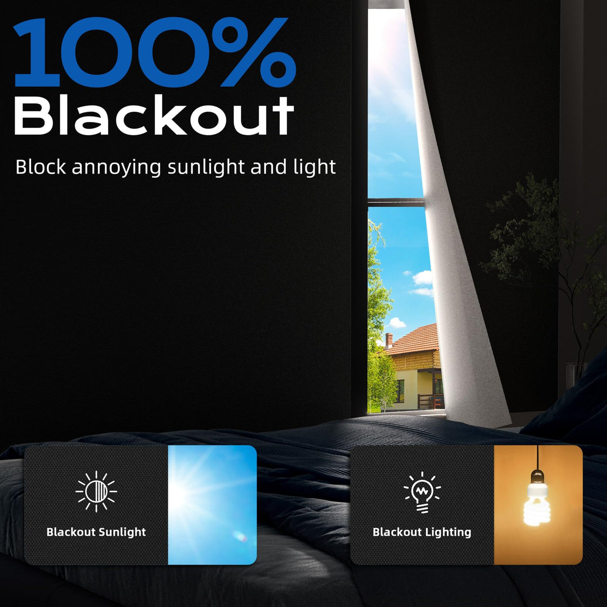 Blackout Curtains for Bedroom, 39" x 58" Portable Black Out Blinds with 20 Sets Hook & Loop Strips for 100% Blackout Window Film, Temporary Black-out Shades for Windows Cover Nursery Travel RV- Blacks Tlany